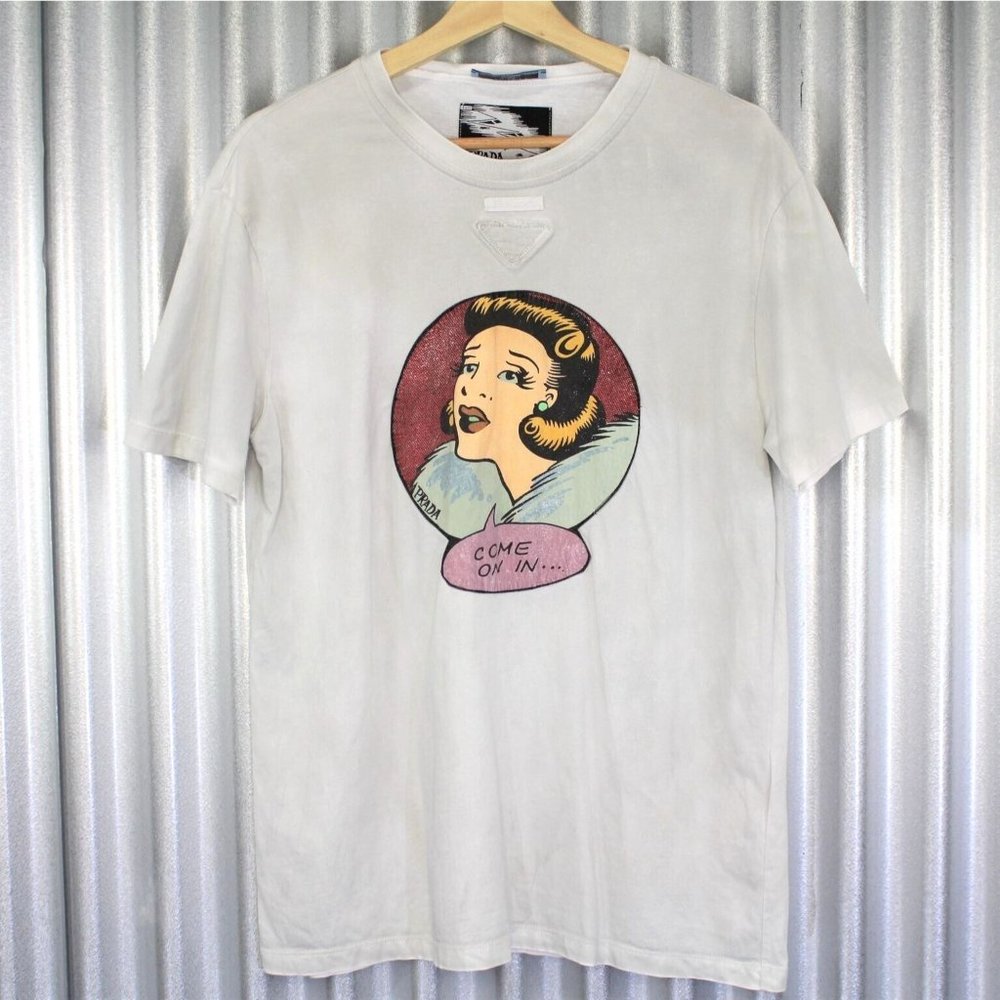 Prada Over Comics Tee Shirt "Come on in" Men's Size Medium AY96